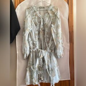 Mini floral dress, gray/green color, size: XS/S/M